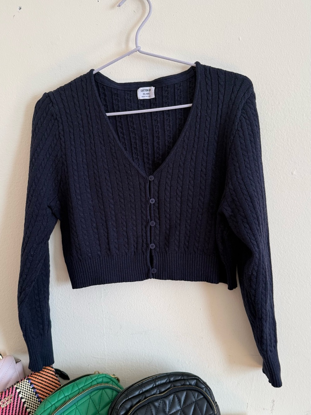Cotton On Black Cable-Knit V-Neck Cropped Cardigan